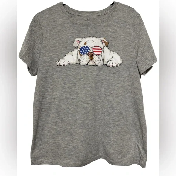 Celebrate Women’s Patriotic Bull Dog Gray Graphic T-Shirt Sz Large - Picture 1 of 5